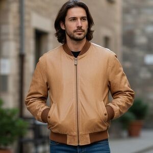Vintage Timberbay Tan Genuine Leather Bomber Jacket M